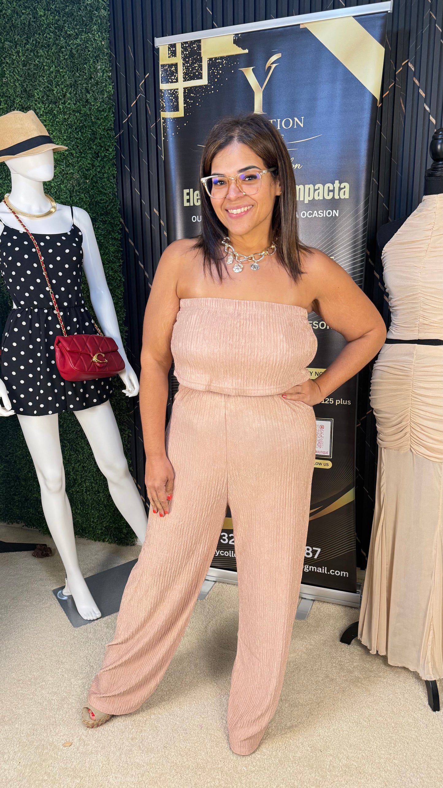 Soft Glow Strapless Jumpsuit – Blush