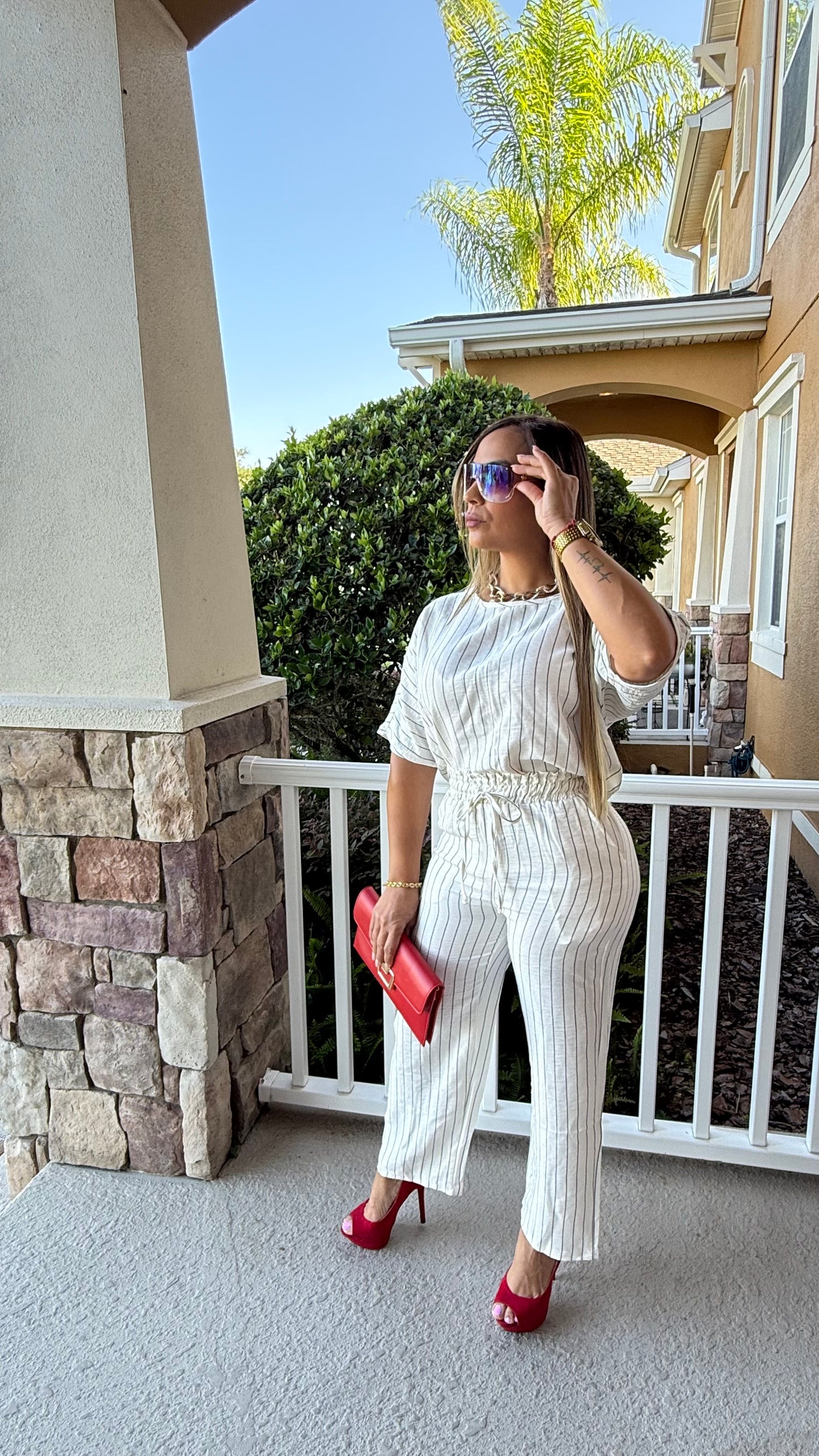 City Chic Striped Set – Ivory