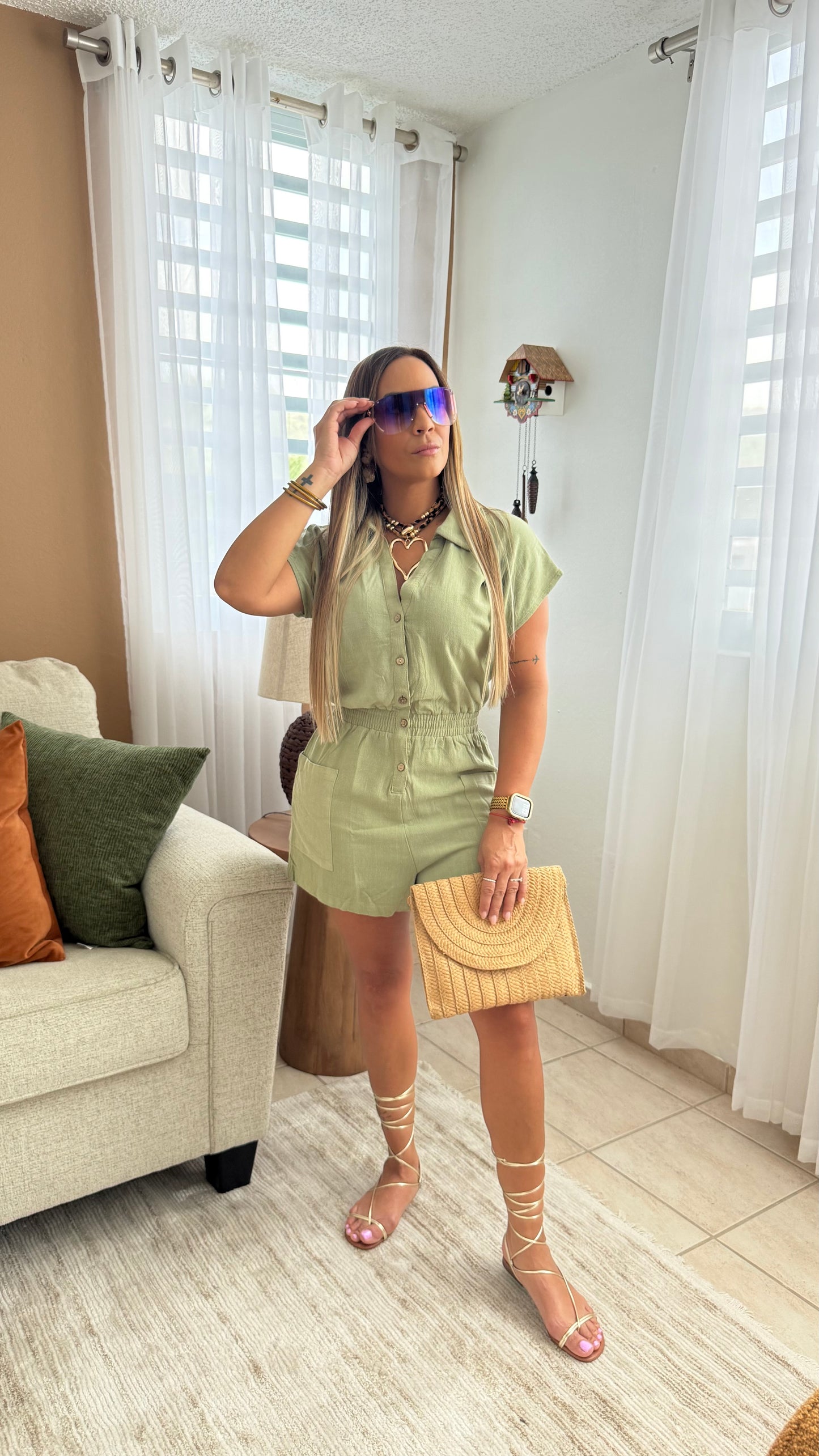Romper Linen Chic – sage