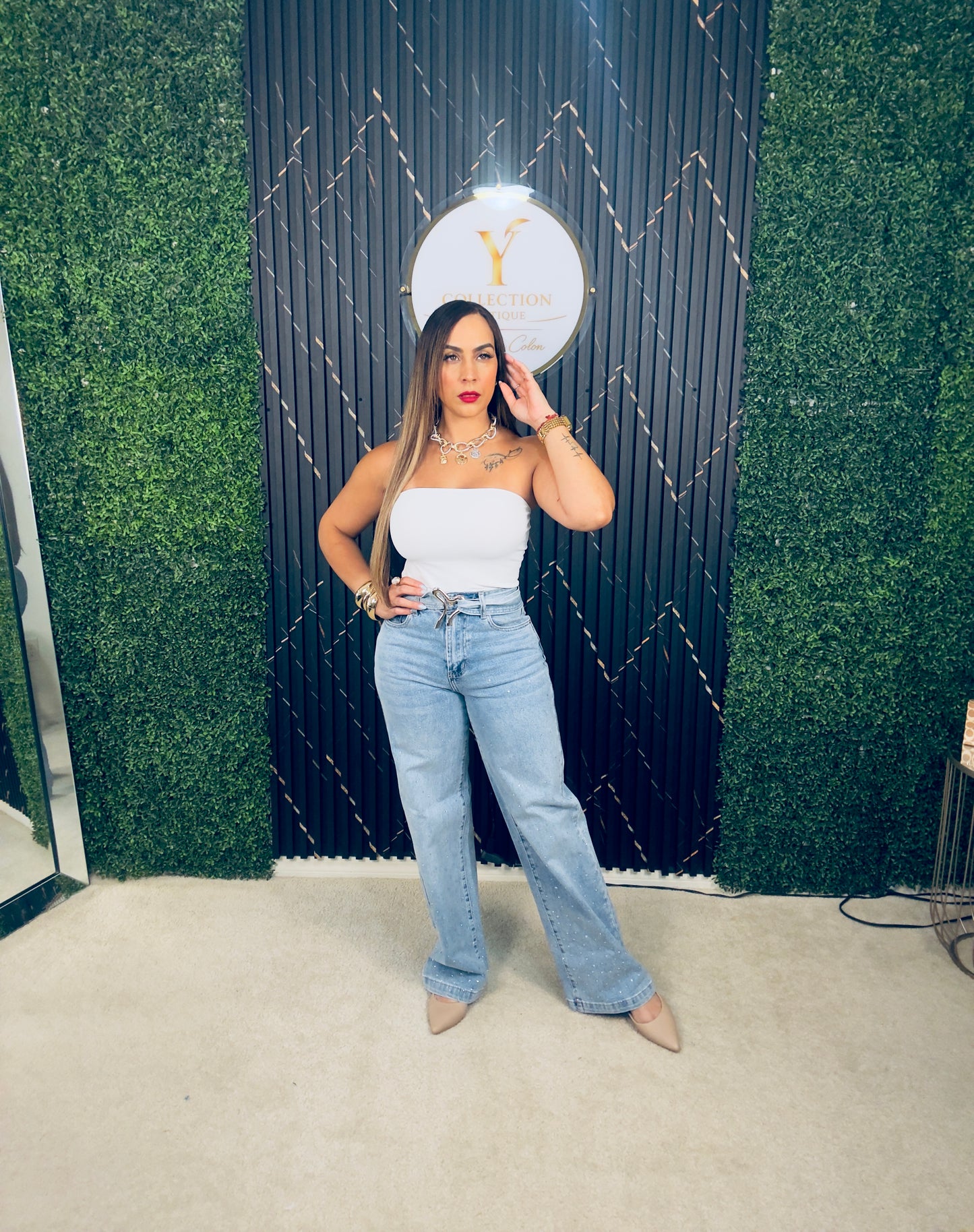 Jean Wide Leg Crystal Glow (Puesto en Small)